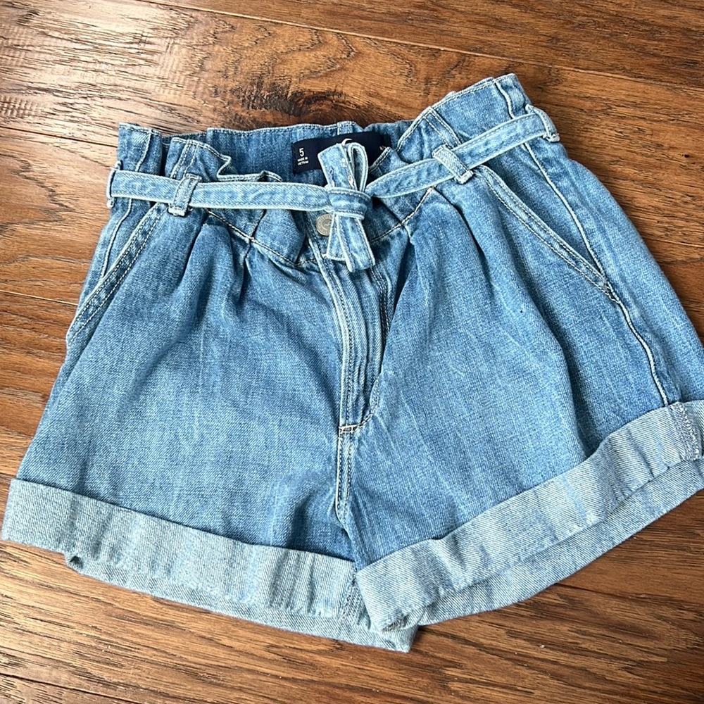 High rise paper bag shorts